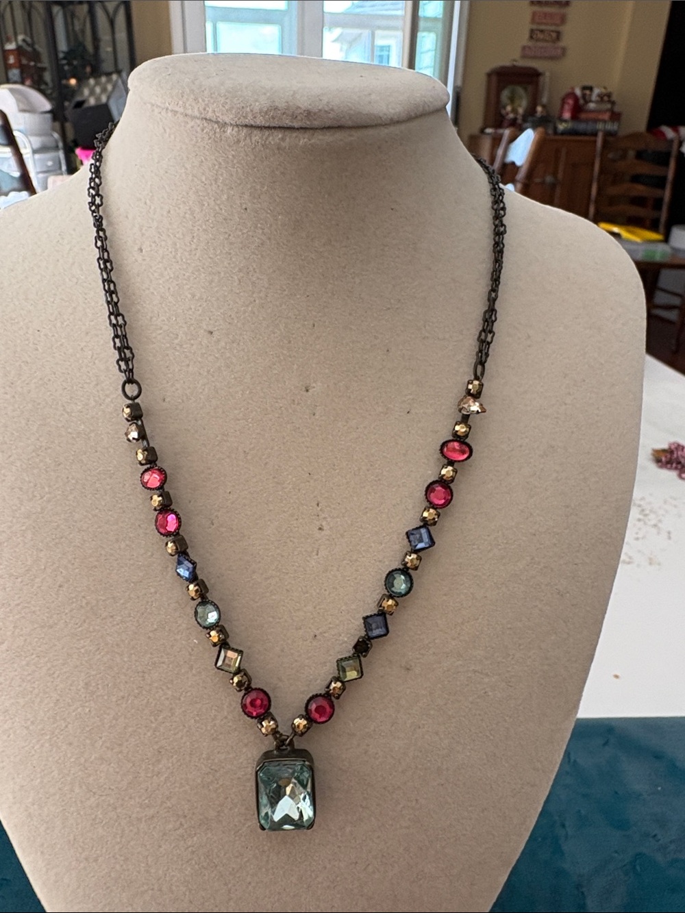 Vintage-Inspired Multicolor Crystal Pendant Necklace - Avon SP